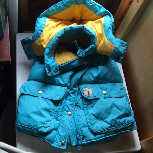 Down Vest SzS removable hood turquoise&yellow - Picture 2 of 8